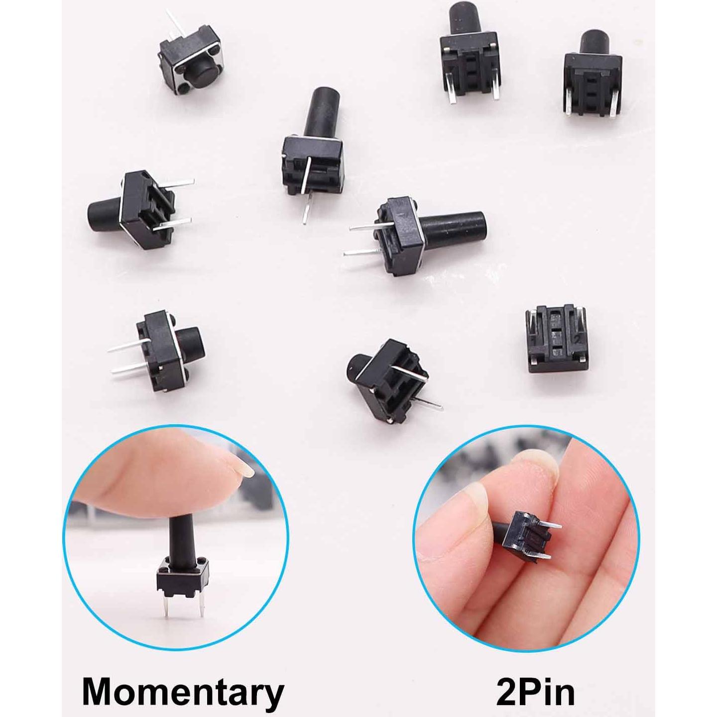 Kit de 90 Interruptores Táctiles Momentáneos 2 Pines TWTADE
