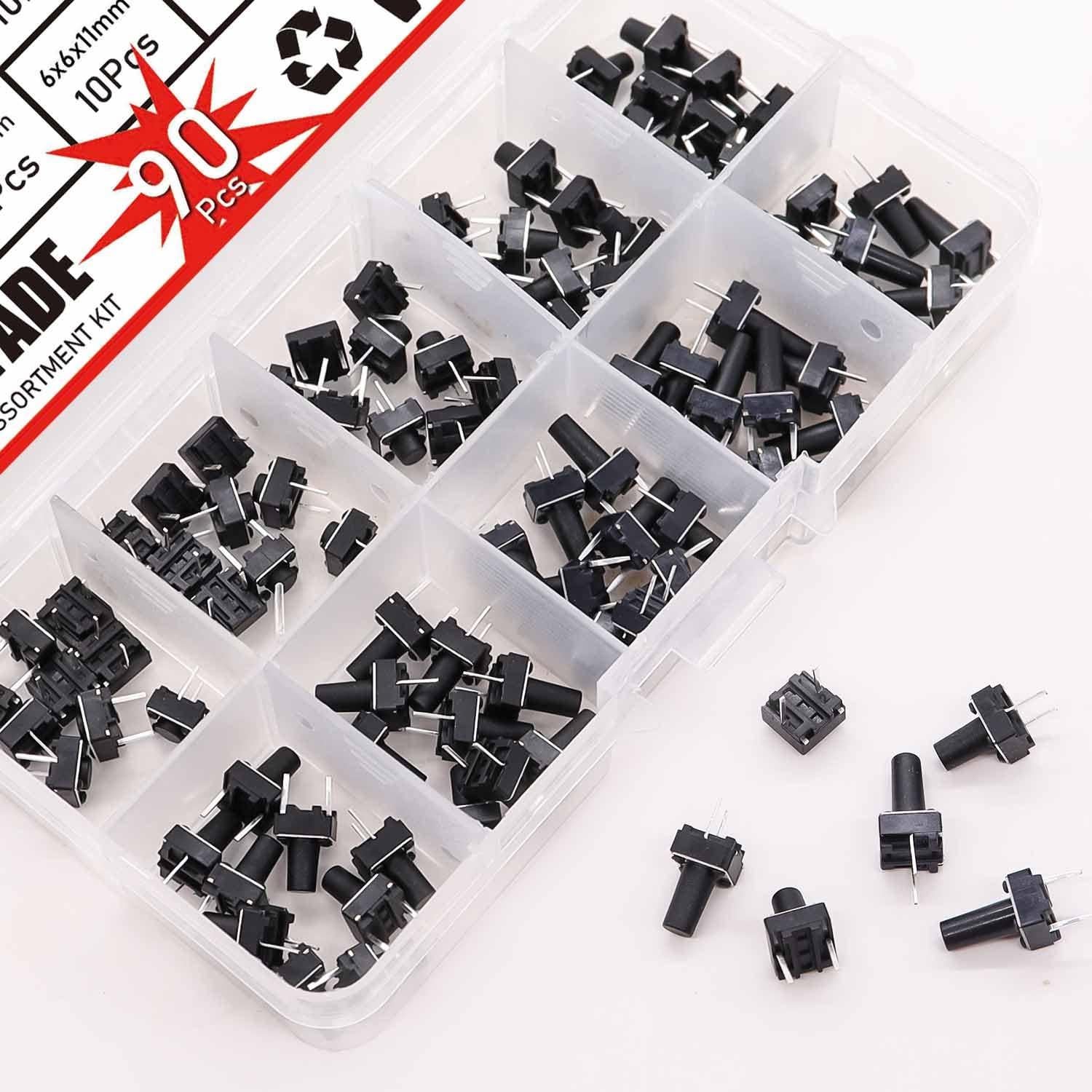 Kit de 90 Interruptores Táctiles Momentáneos 2 Pines TWTADE