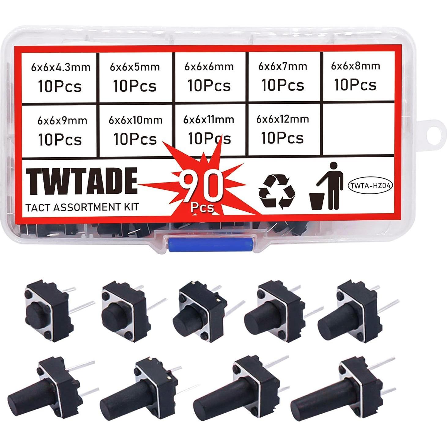 Kit de 90 Interruptores Táctiles Momentáneos 2 Pines TWTADE