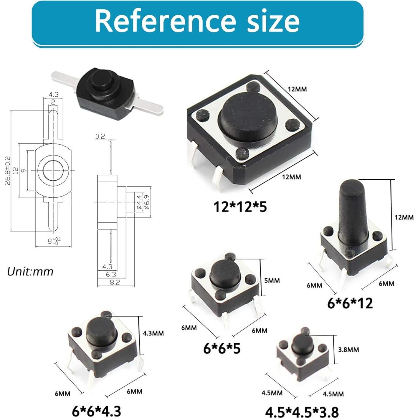 Kit de 264 Micro Interruptores Táctiles Minidodoca - 27 Tipos