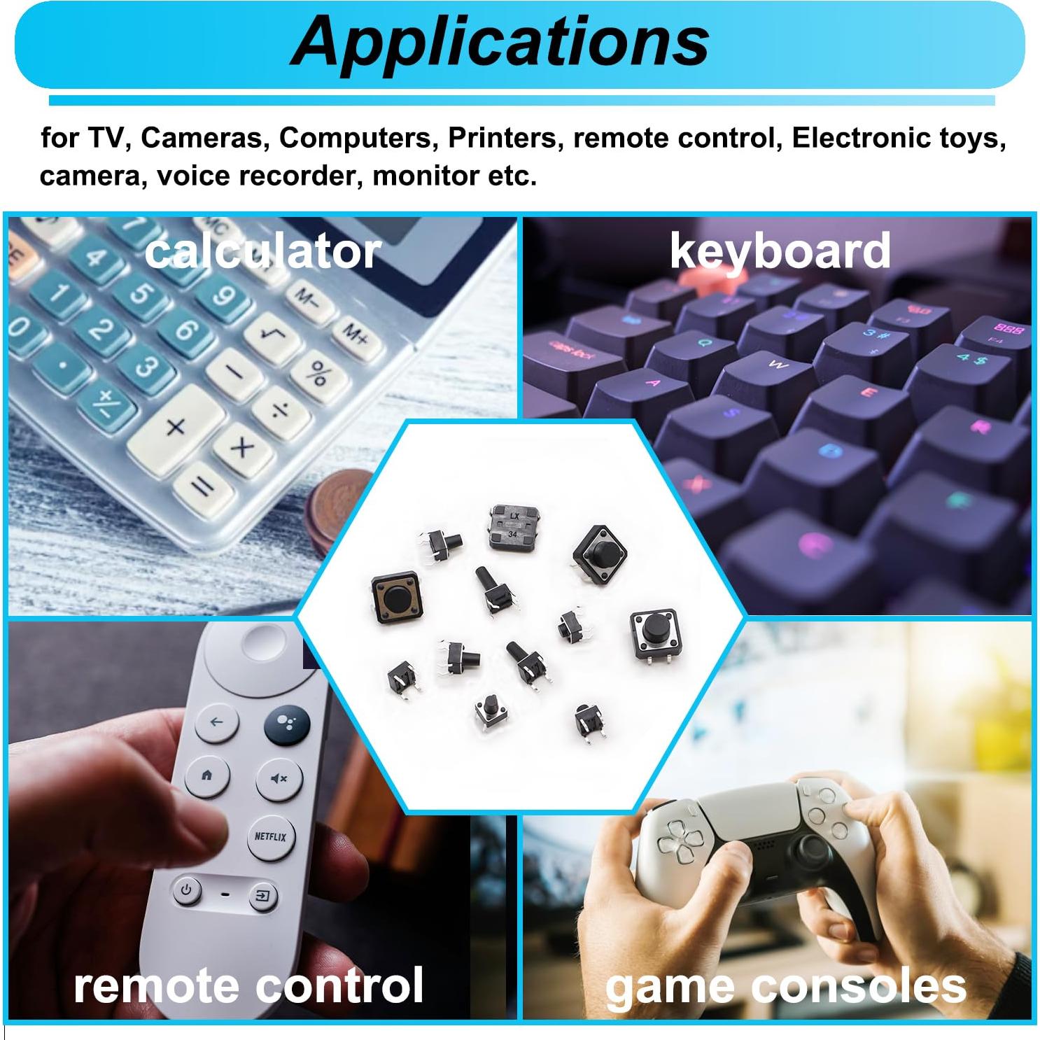 Kit de 250 Interruptores Táctiles 4 Pines TWTADE 6-13mm