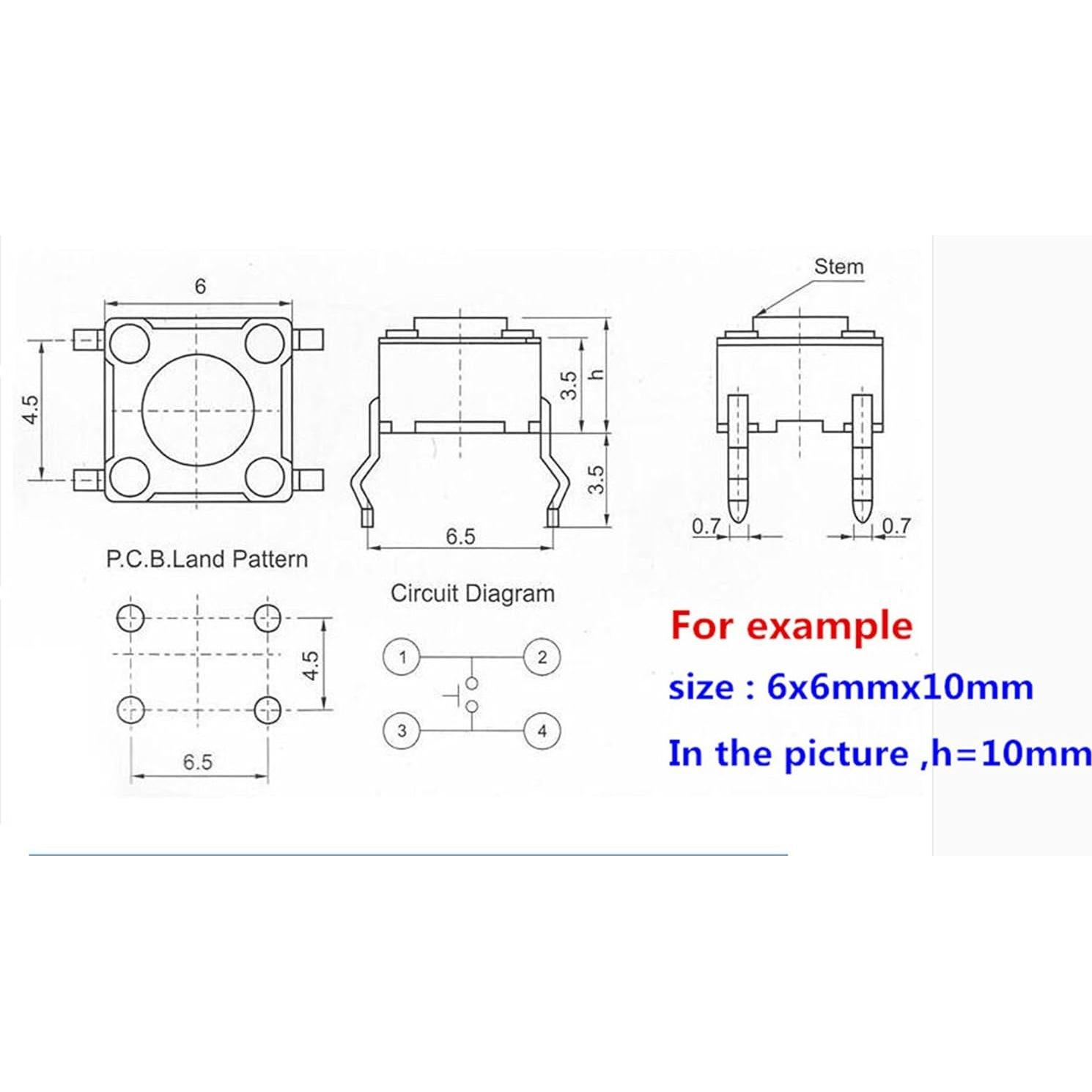 Interruptor Táctil Momentáneo Taiss 100 Pcs 6x6mm 4 Pines