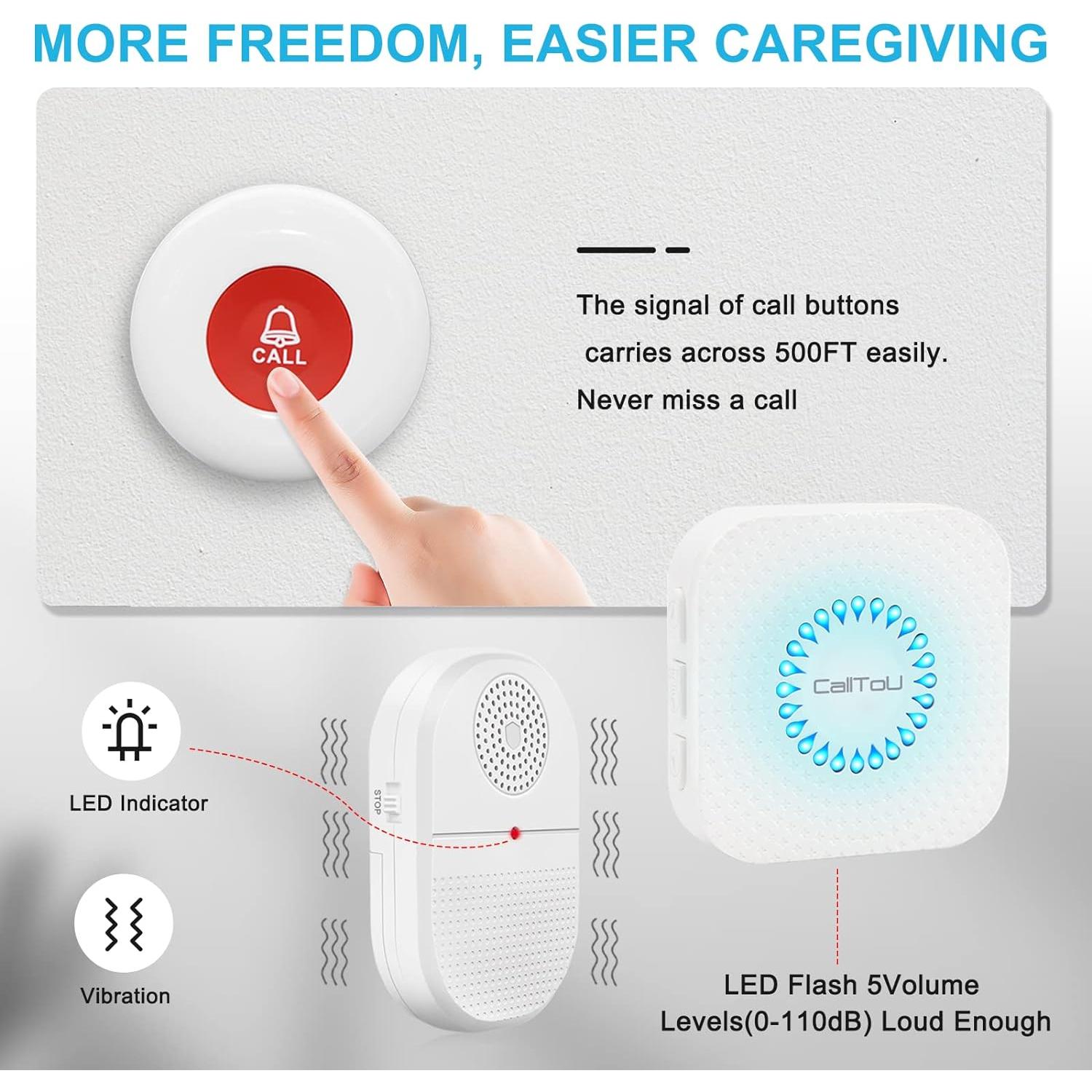 CallToU Botón de Llamada Inalámbrico para Cuidadores 2 Receptores