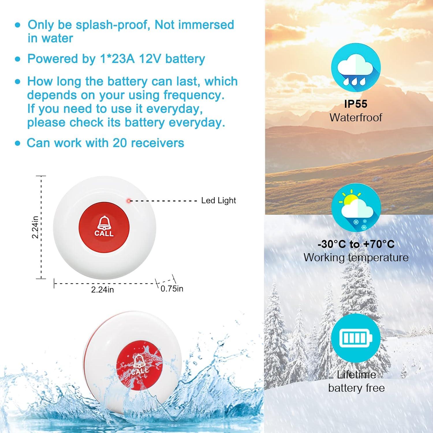CallToU Botón de Llamada Inalámbrico para Cuidadores 2 Receptores