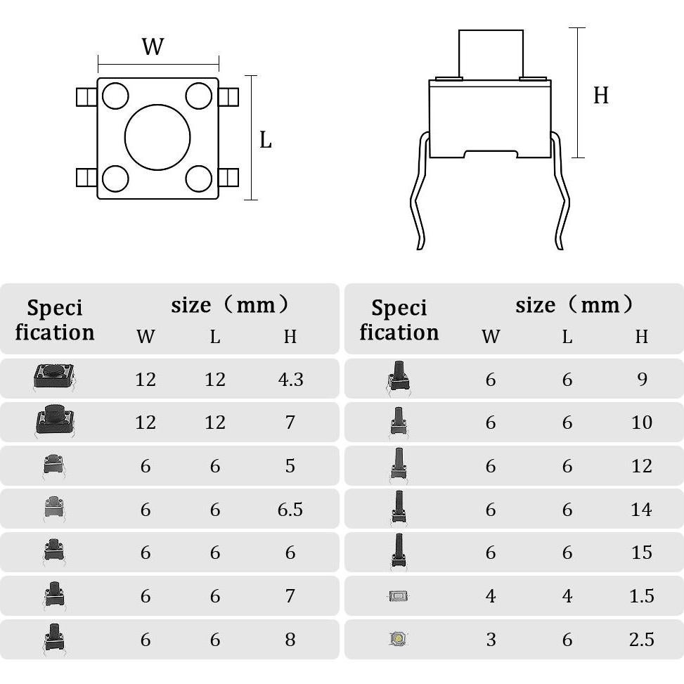 280 Piezas Interruptores de Botón Táctil 4 Pines XLX