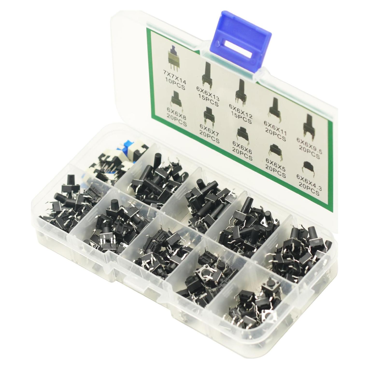 Kit de 180 Interruptores Táctiles Micro 4Pin 6x6mm GODIYMODULES