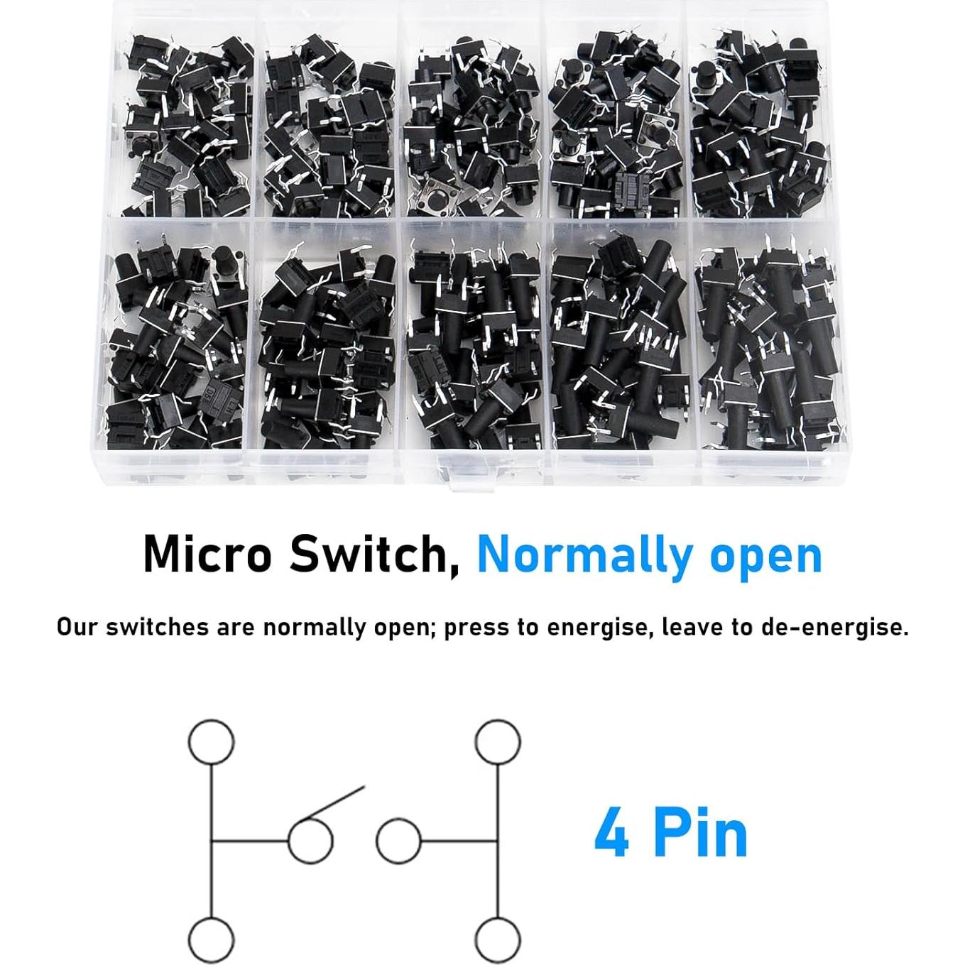 Kit 100 Micro Interruptores Abiertos SCOOYUCK 6x6mm a 13mm