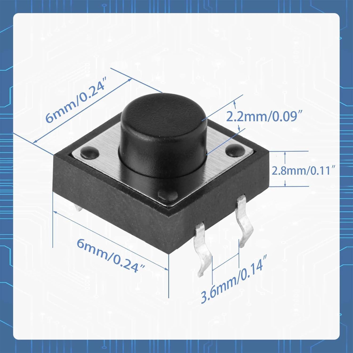 120 Interruptores Táctiles Momentáneos 4 Pines Juasky 6x6x5mm