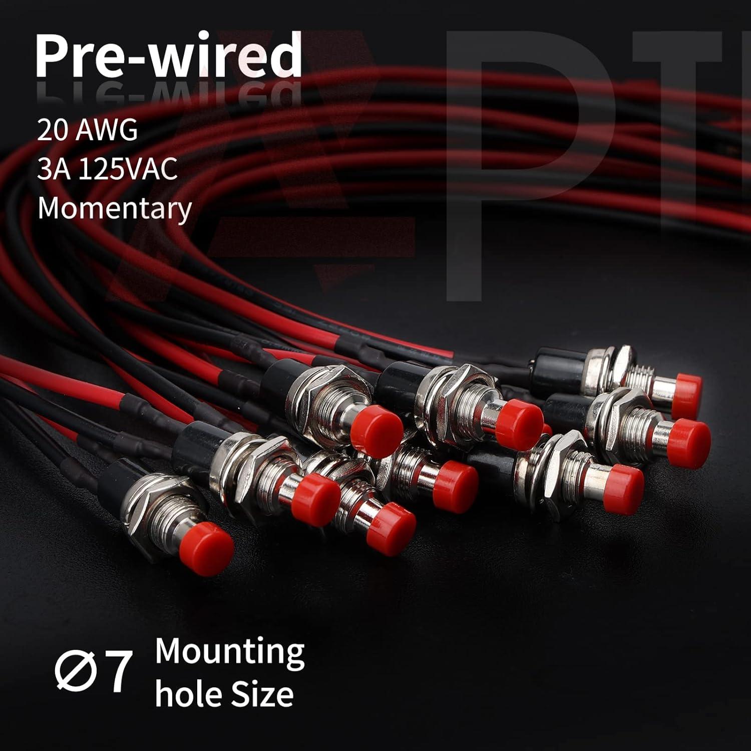 Interruptor Mini Botón Momentáneo APIELE 7mm Rojo 10 Pcs