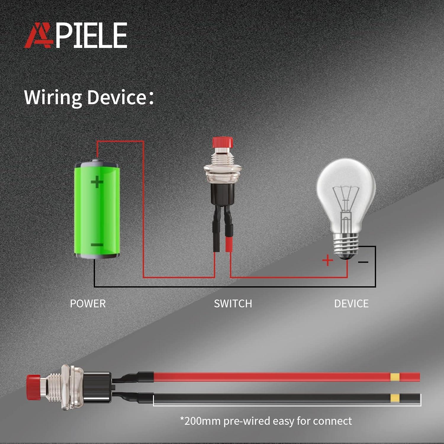 Interruptor Mini Botón Momentáneo APIELE 7mm Rojo 10 Pcs