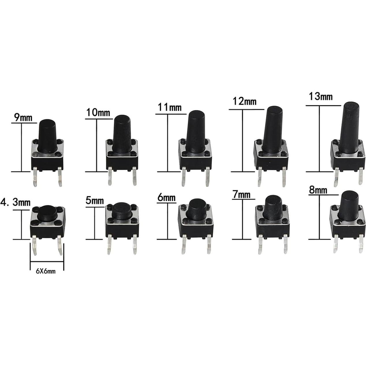Interruptor táctil 200 piezas TAIJSDK 4 pines 6x6x4.3mm