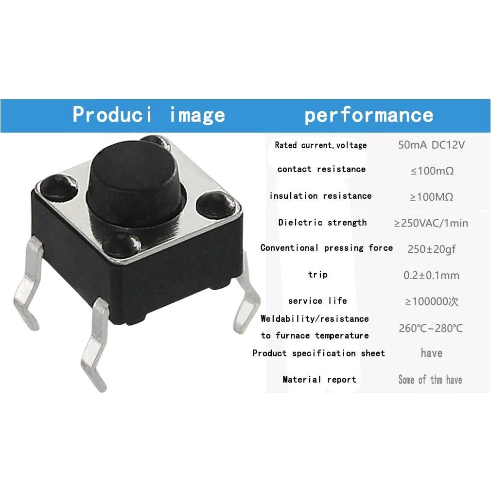 Interruptor táctil 200 piezas TAIJSDK 4 pines 6x6x4.3mm