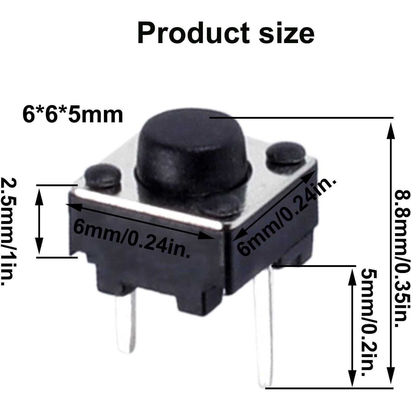 100 Interruptores Táctiles 12V JIQI 6x6x5mm para Protoboard