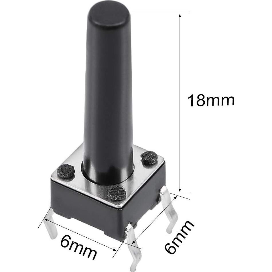Interruptor Táctil Momentáneo uxcell 6x6x18mm 10PCS
