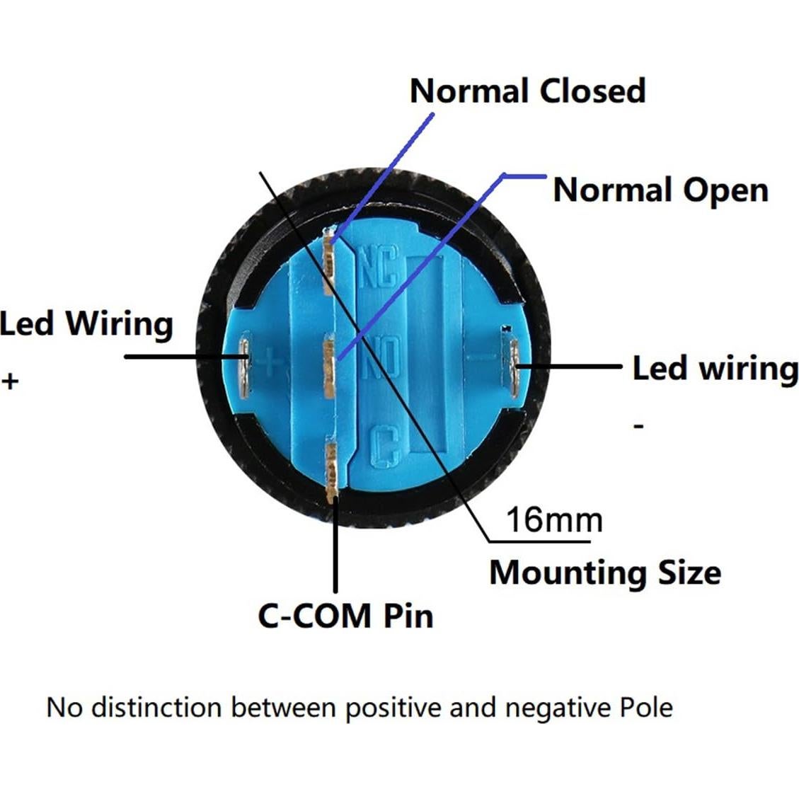 Interruptor Pulsador Momentáneo Baomain 16mm 5 Pines 5 Unidades