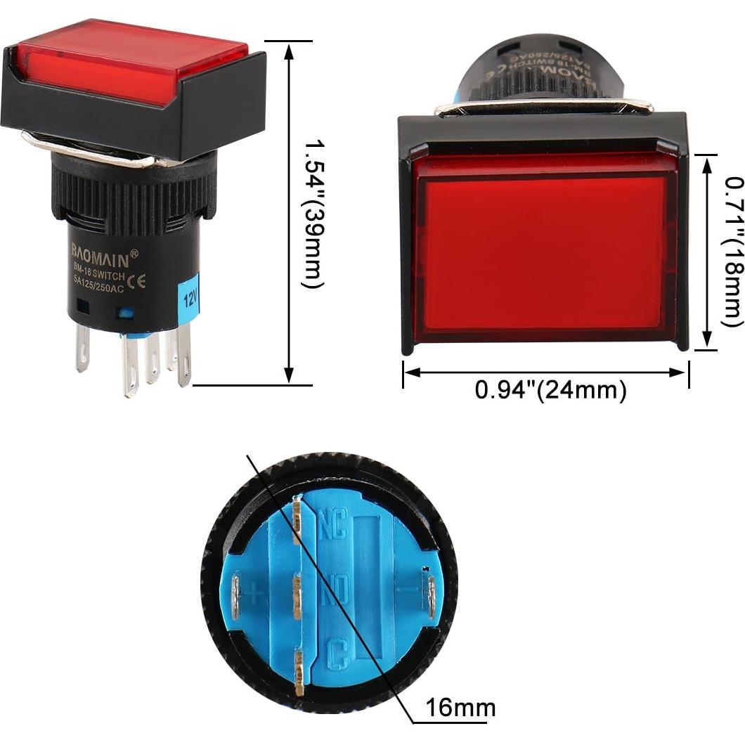 Interruptor Pulsador Momentáneo Baomain 16mm 5 Pines 5 Unidades