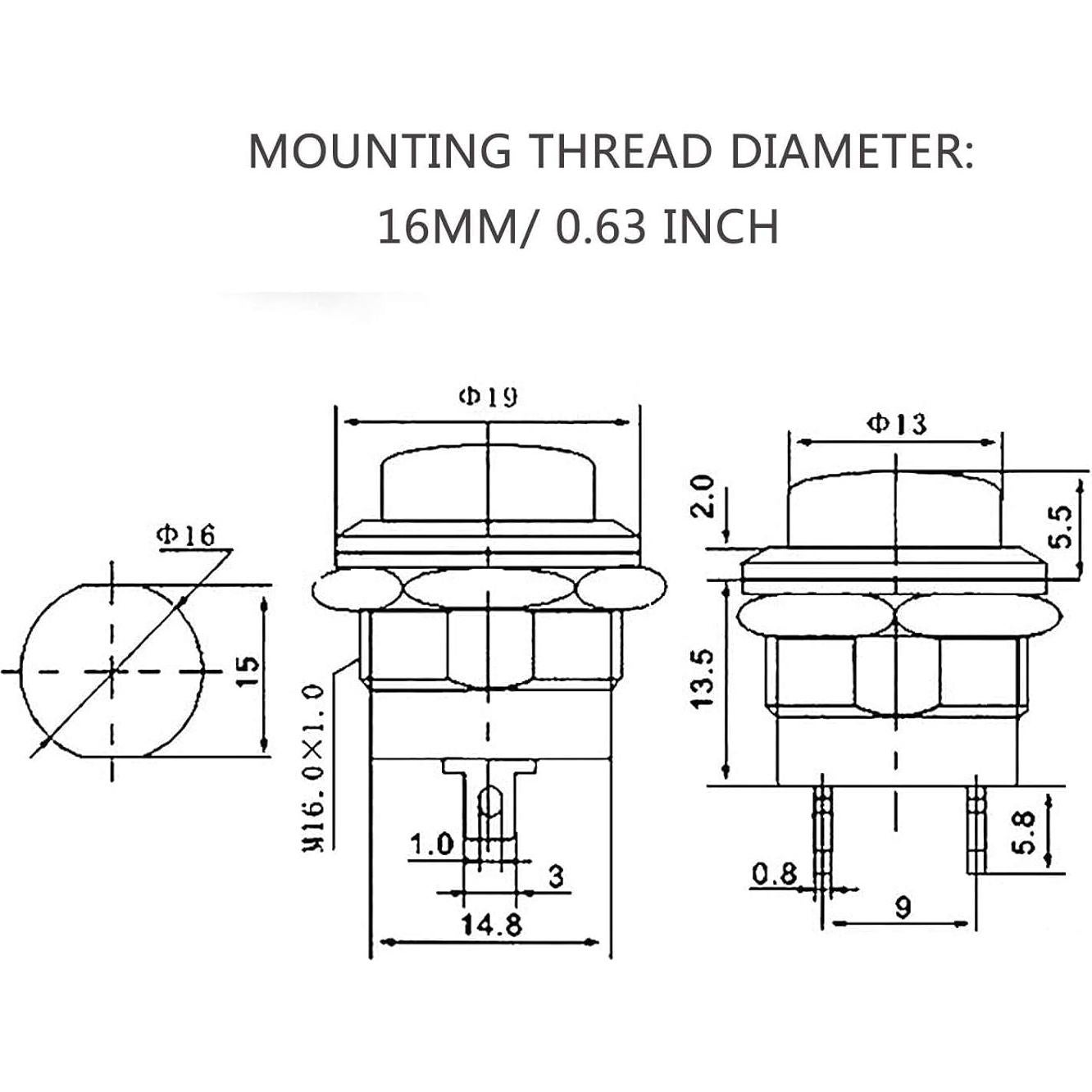 Interruptor Momentáneo QIYANGBRO 16mm ON/OFF 24PCS Colores