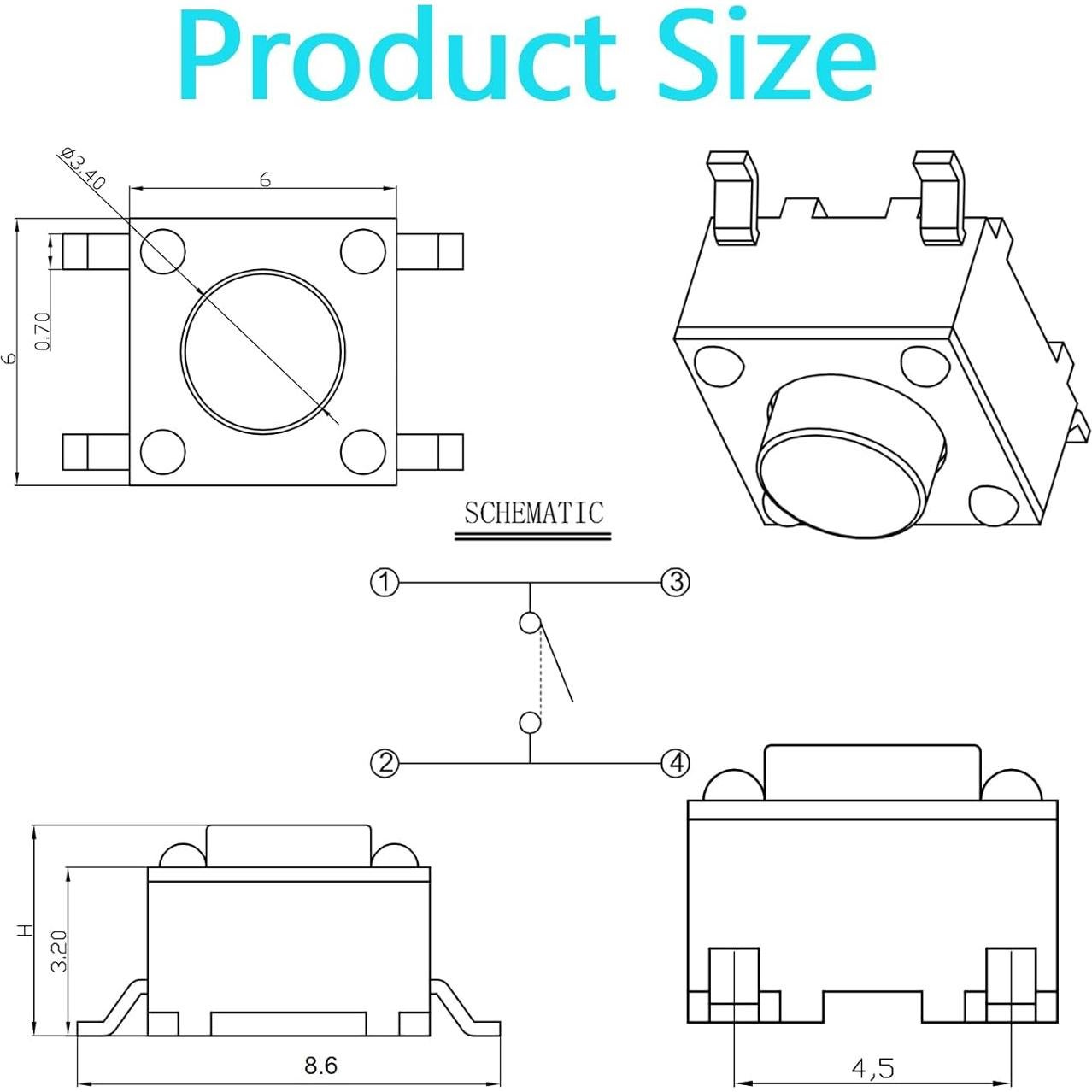 20 Pcs Micro Interruptores Táctiles 6x6x5 mm L·K Longkun