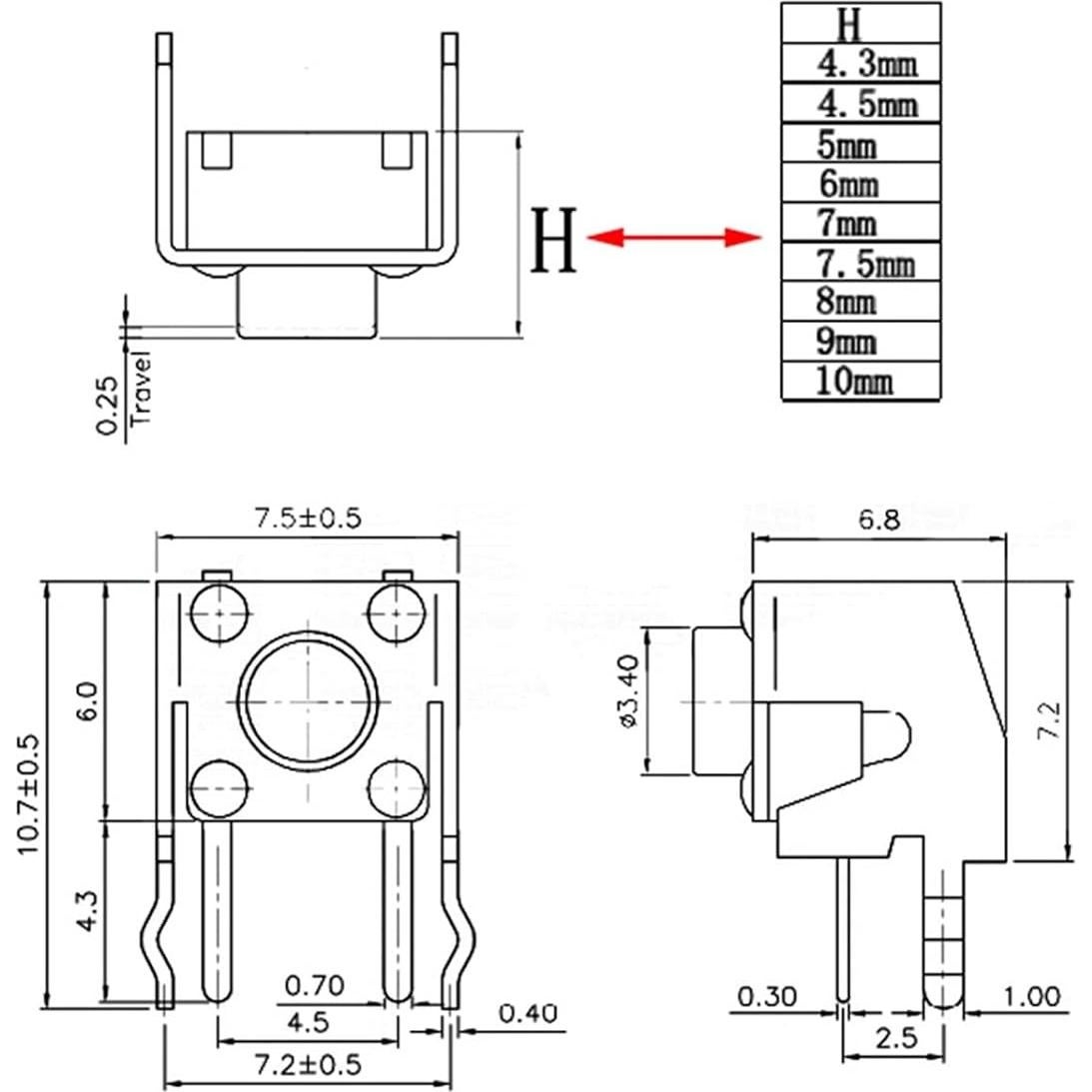 20 Piezas Interruptor Táctil 6x6mm Zhayouqingdzsw Auto-reinicio