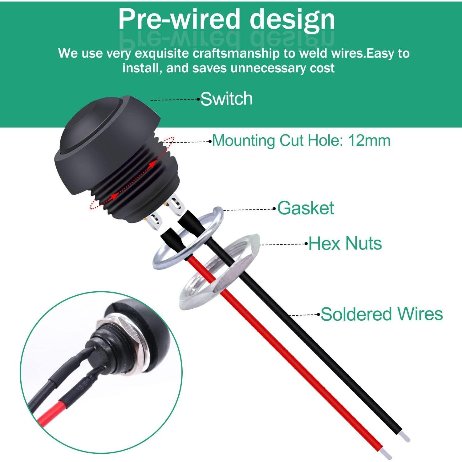 Interruptor Momentáneo Twidec 12mm 6 Unidades Negro IP54