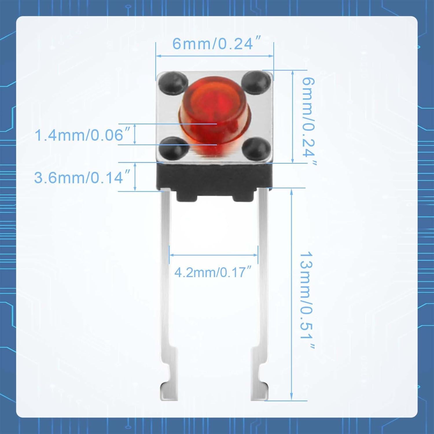 Interruptor Táctil Momentáneo 2 Pines Juasky Rojo 6mm