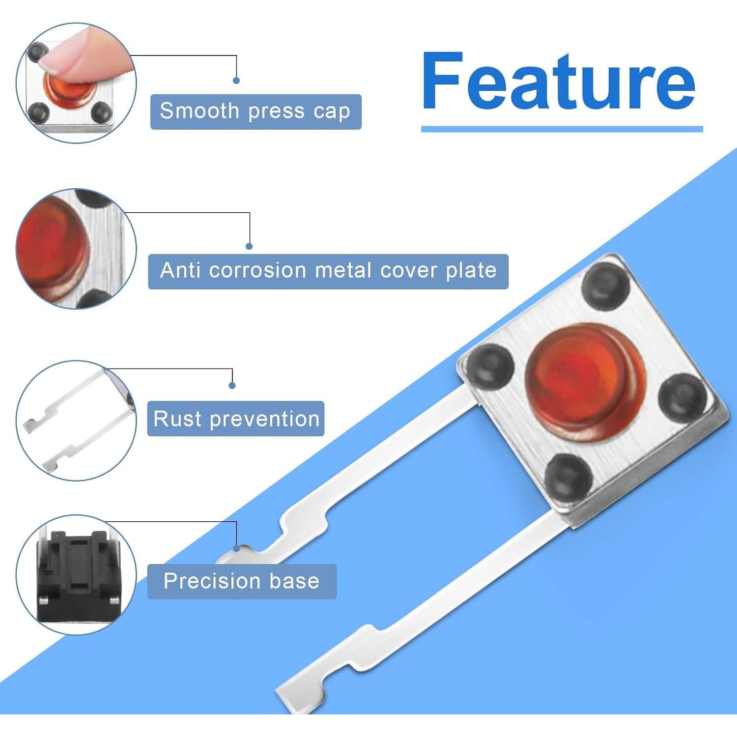 Interruptor Táctil Momentáneo 2 Pines Juasky Rojo 6mm