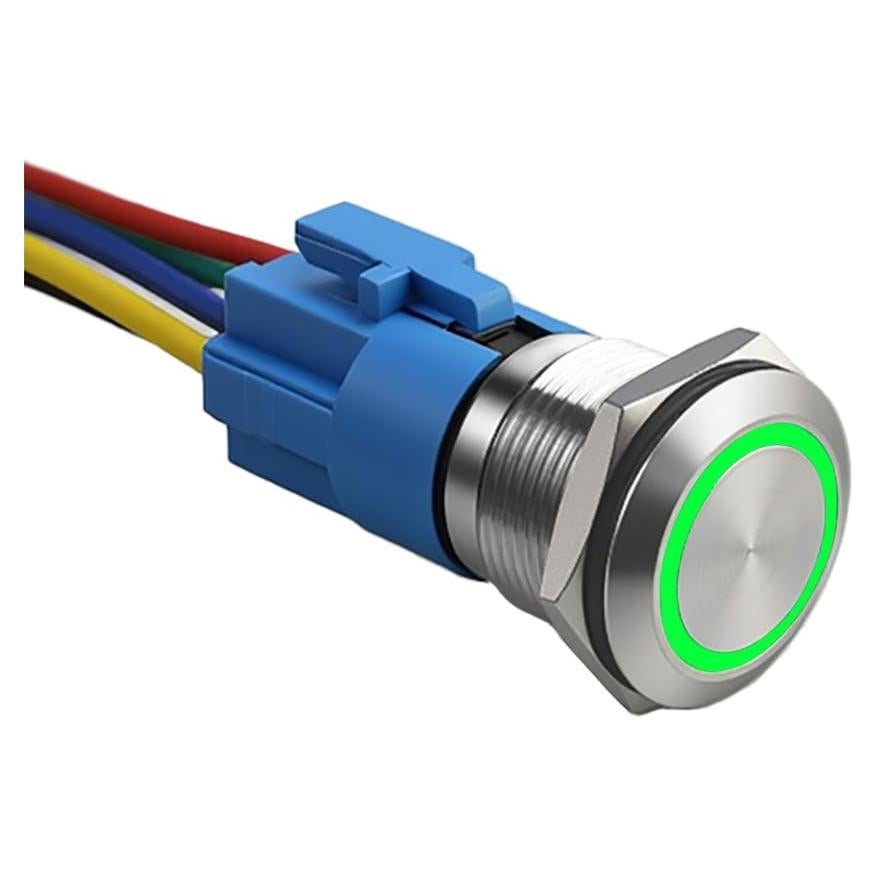 Interruptor Pulsador 16mm LANGIR Acero Inoxidable IP67 Verde