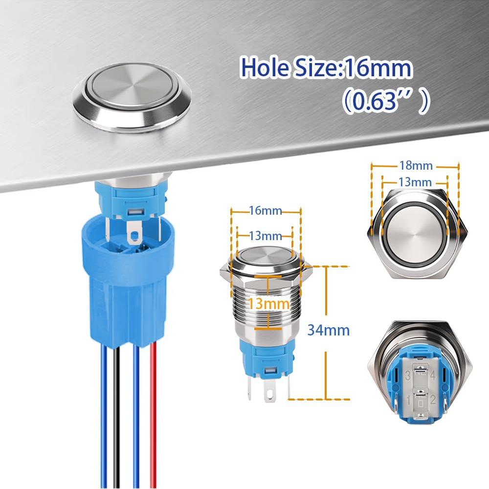 Interruptor Pulsador 16mm LANGIR Acero Inoxidable IP67 Verde