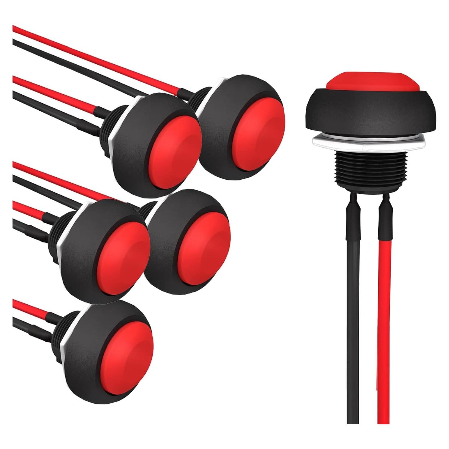 Interruptor Pulsador Momentáneo APIELE 12mm Rojo 6 Pcs