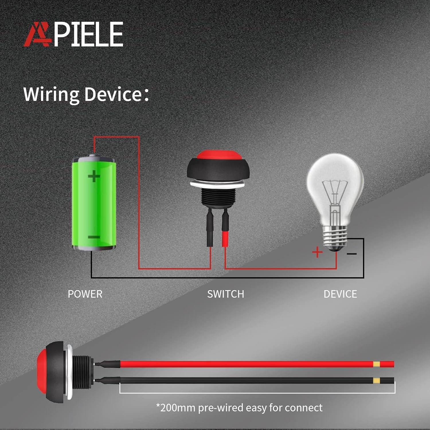 Interruptor Pulsador Momentáneo APIELE 12mm Rojo 6 Pcs