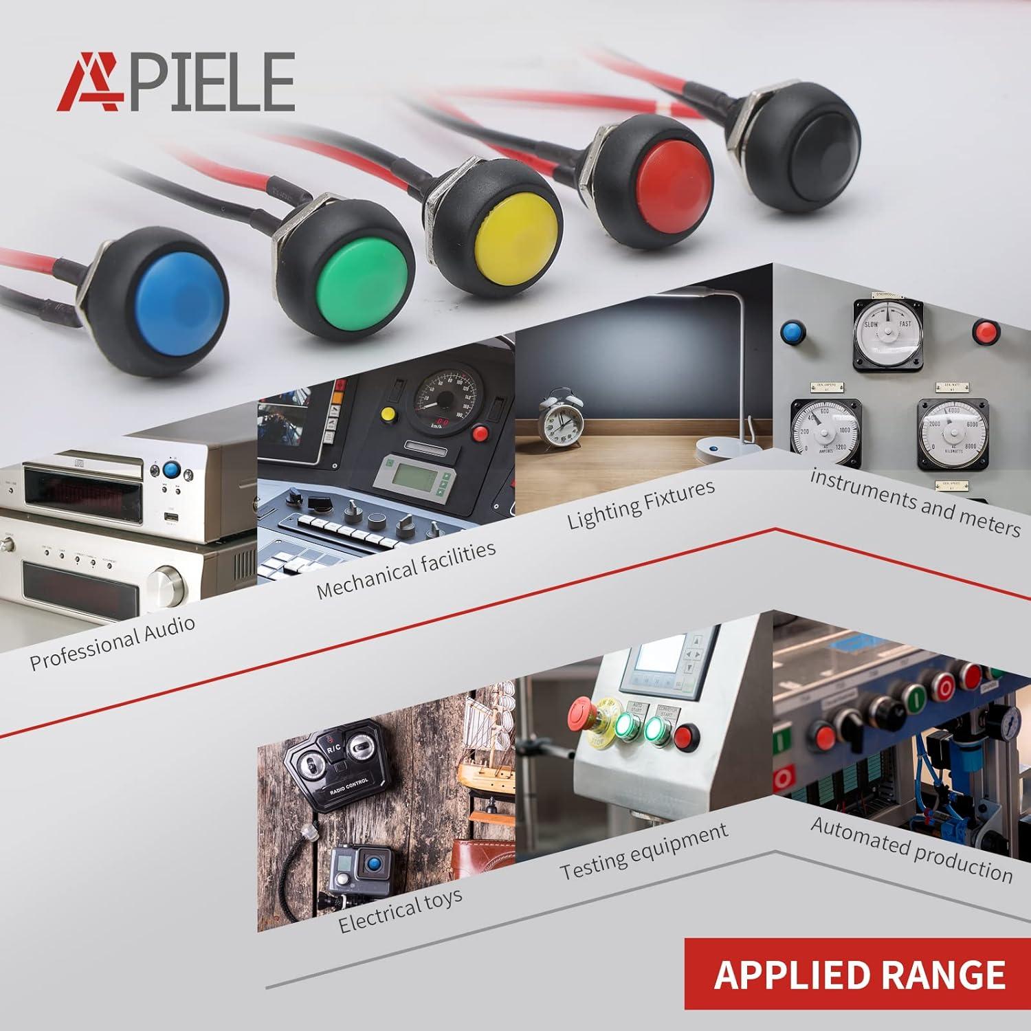 Interruptor Pulsador Momentáneo APIELE 12mm Rojo 6 Pcs