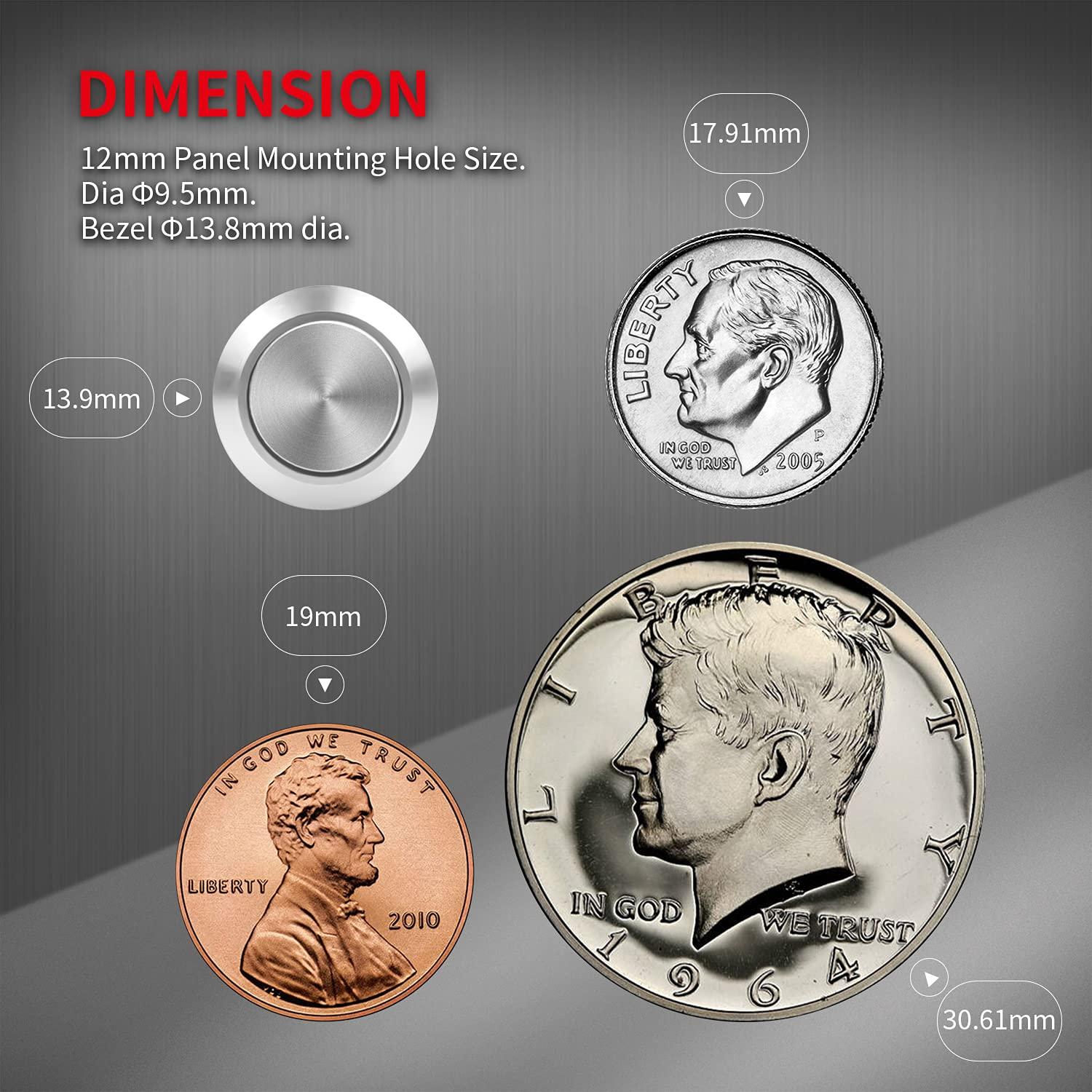 Interruptor de Botón Momentáneo 12mm DaierTek IP65 Acero Inoxidable