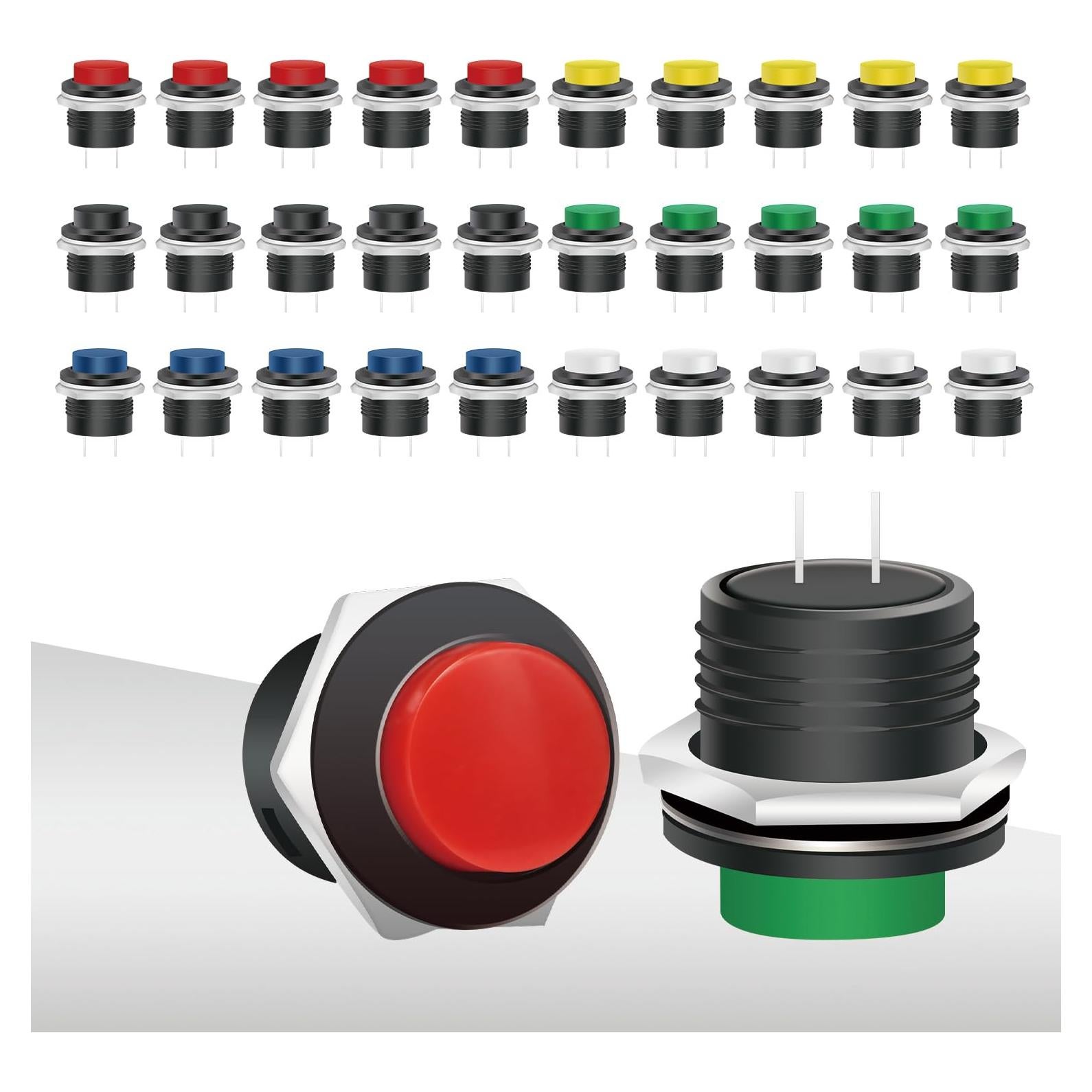 30 Interruptores de Botón Momentáneo 15mm Tmyjfjingxi
