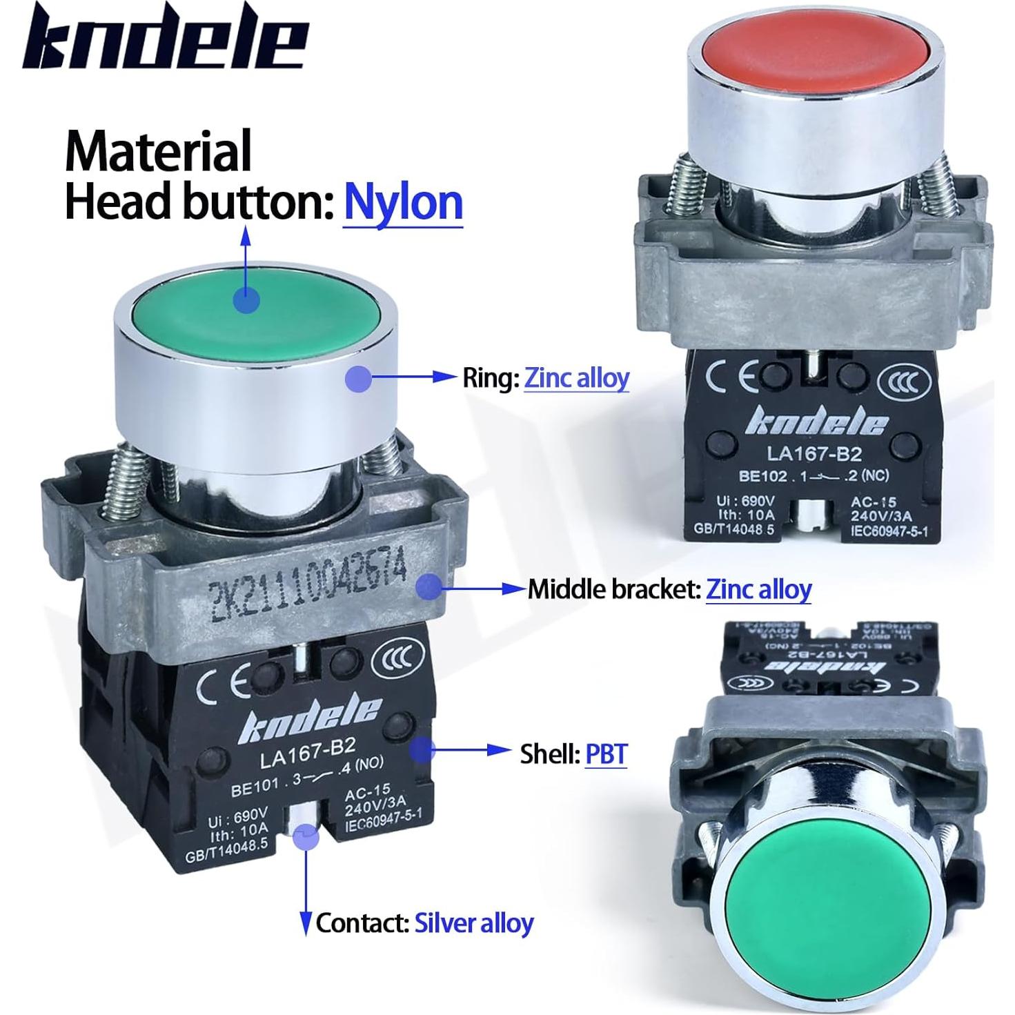 Interruptor de Botón Momentáneo KNDELE 22mm Rojo Verde IP65