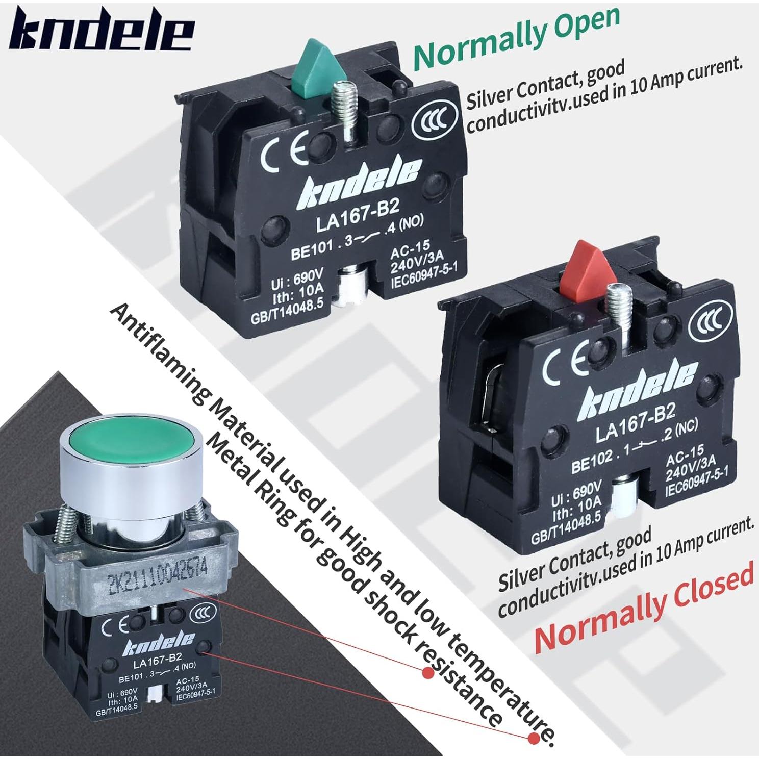 Interruptor de Botón Momentáneo KNDELE 22mm Rojo Verde IP65