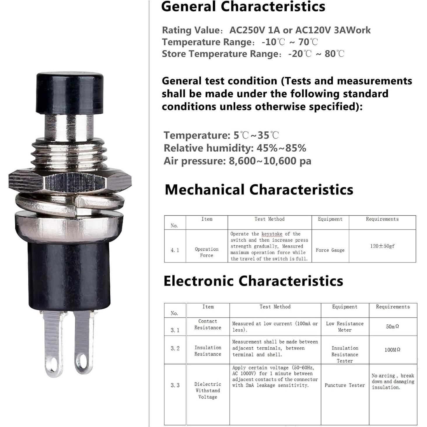 Interruptor Momentáneo Clyxgs 2 Pines 1A 250V AC Negro y Rojo 30 PCS