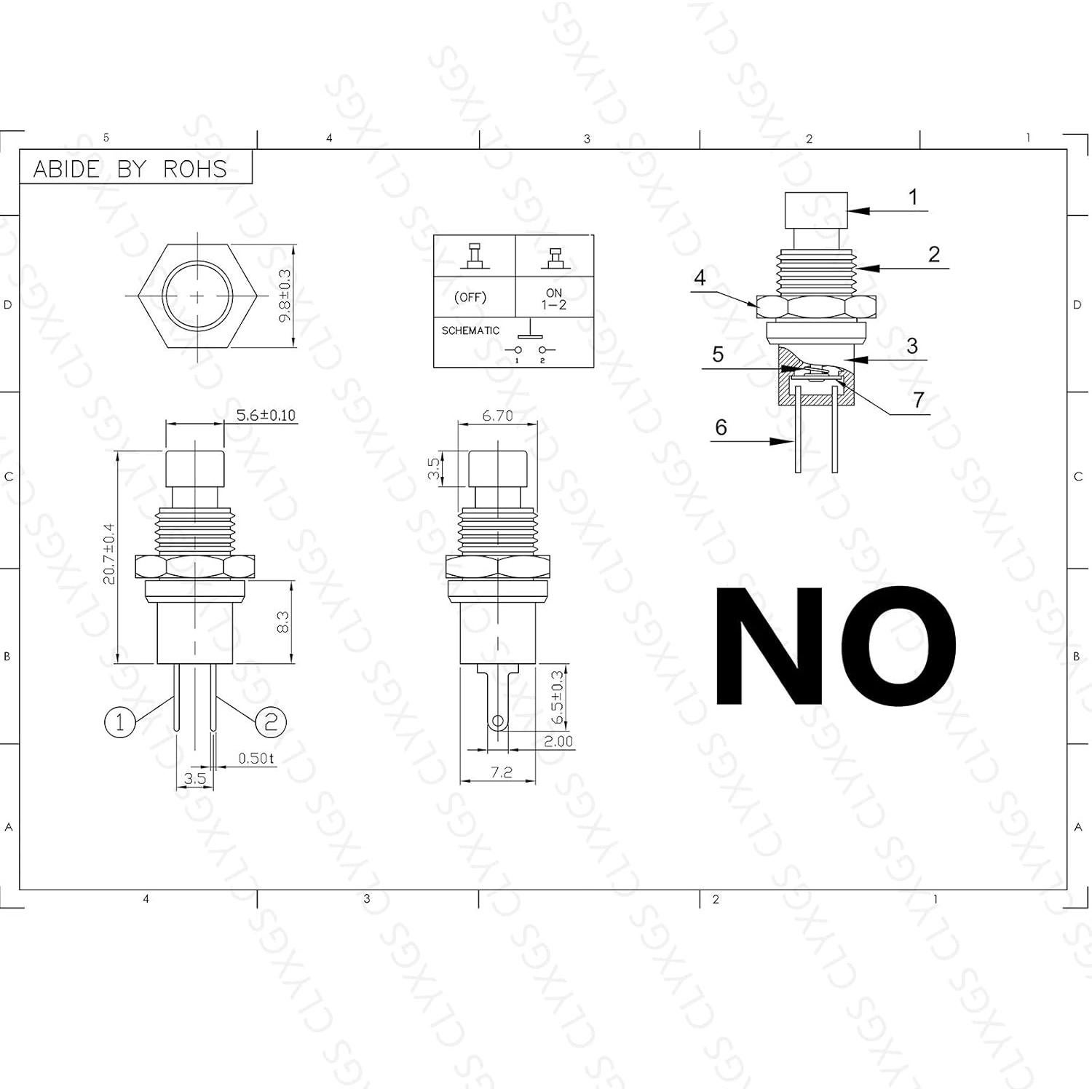 Interruptor Momentáneo Clyxgs 2 Pines 1A 250V AC Negro y Rojo 30 PCS