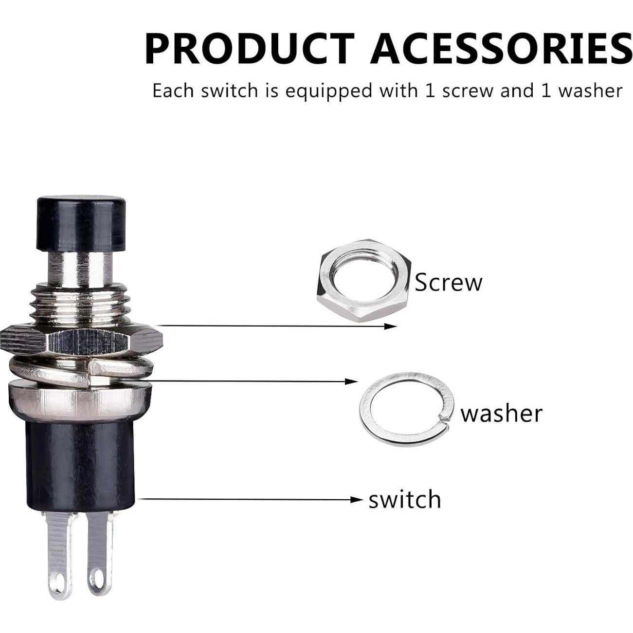 Interruptor Momentáneo Clyxgs 2 Pines 1A 250V AC Negro y Rojo 30 PCS