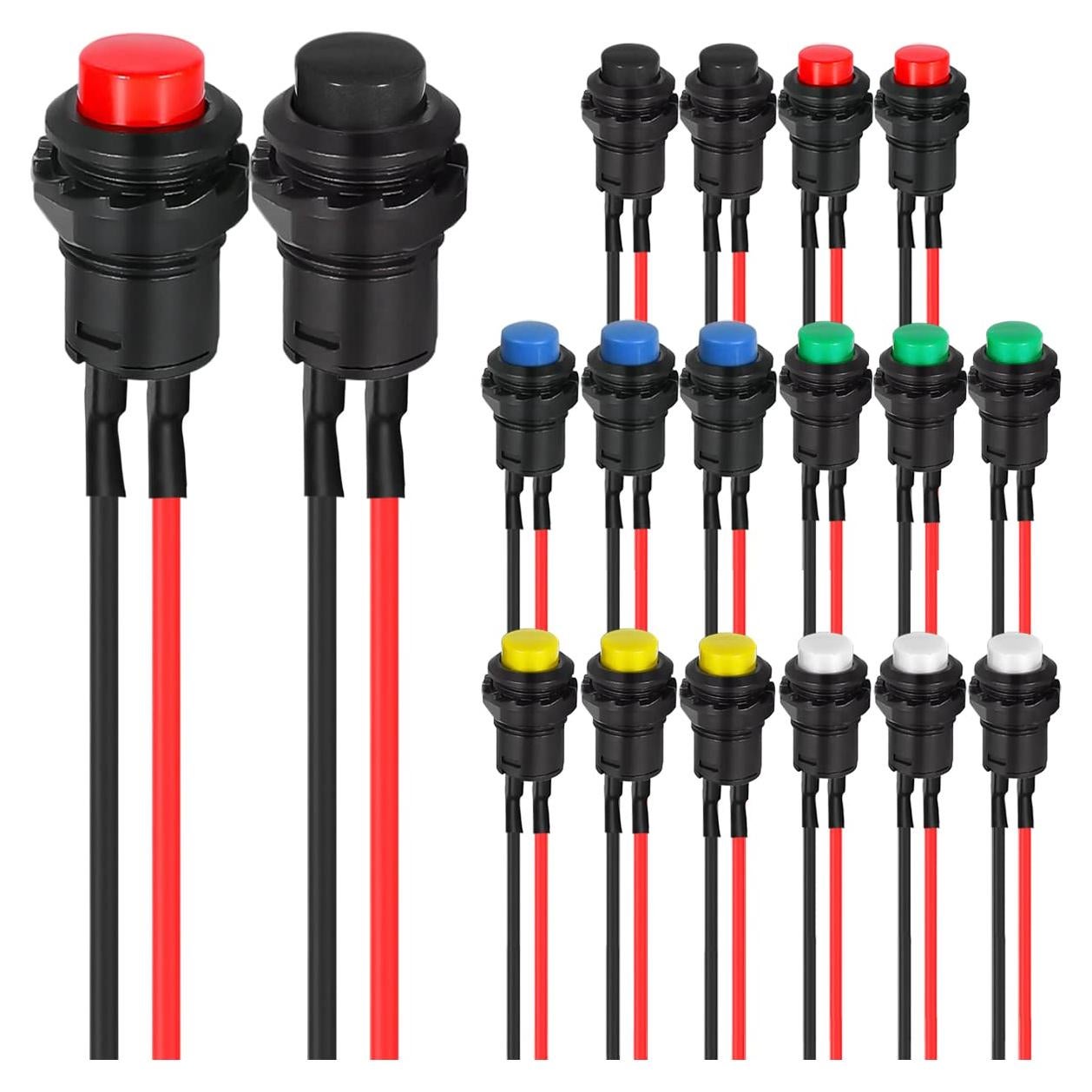 Interruptor de Botón Pulsador Mini Auto-bloqueo 12mm 18 Piezas