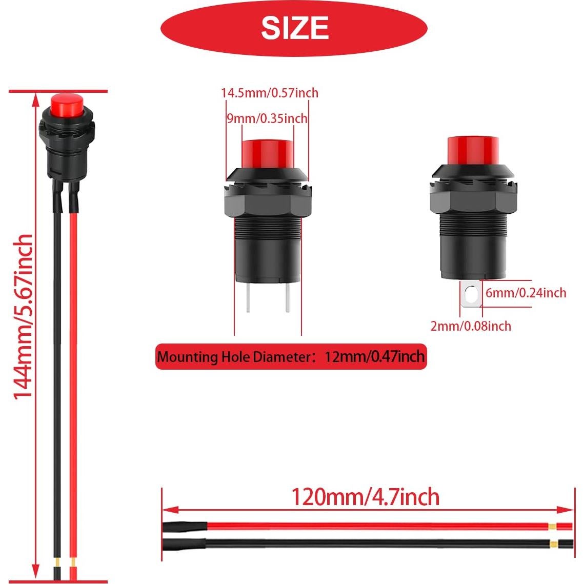 Interruptor de Botón Pulsador Mini Auto-bloqueo 12mm 18 Piezas
