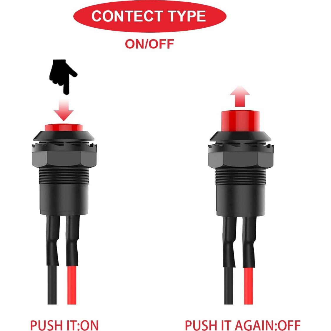 Interruptor de Botón Pulsador Mini Auto-bloqueo 12mm 18 Piezas