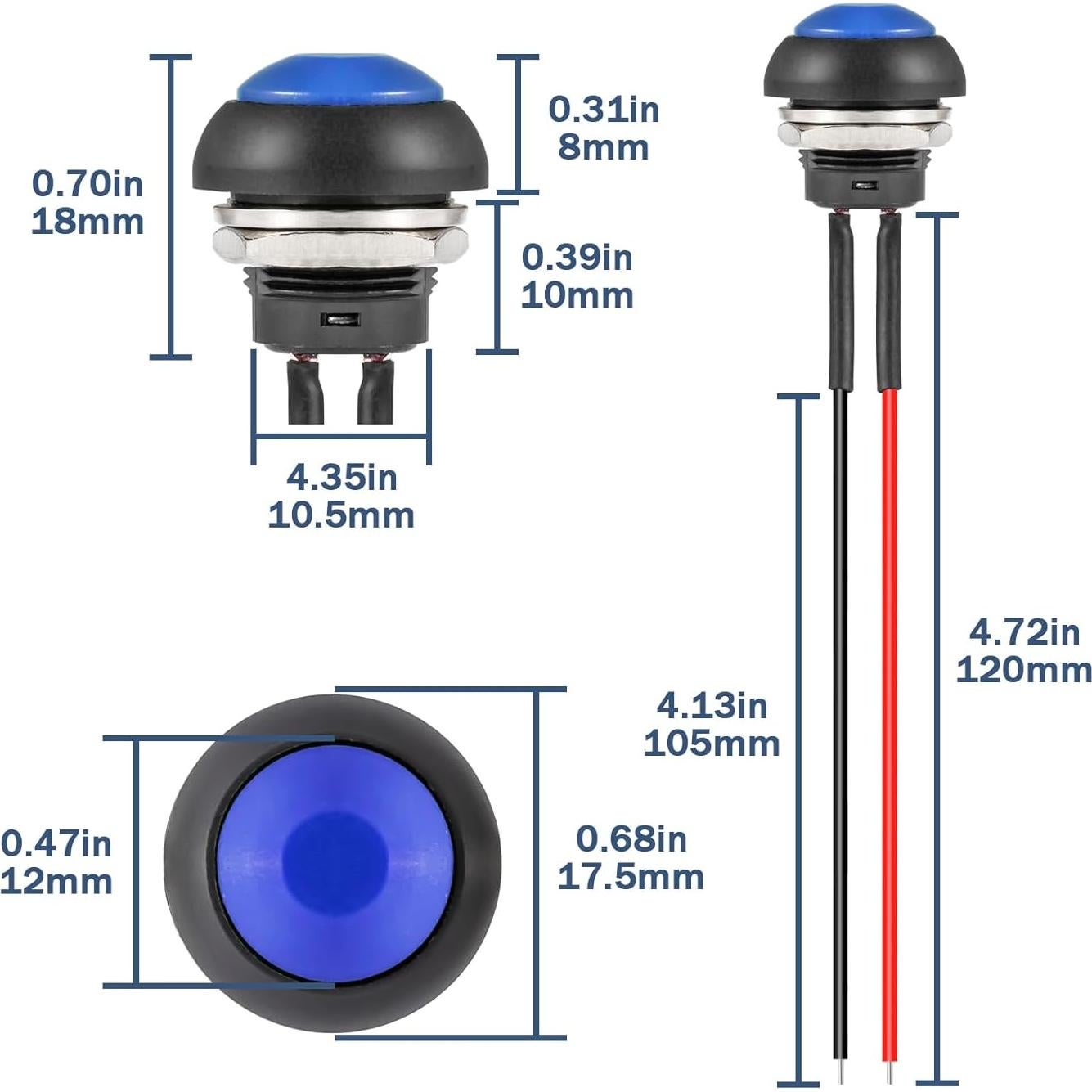 Interruptor Momentáneo a Prueba de Agua VEXUNGA 12MM Azul 6Pcs