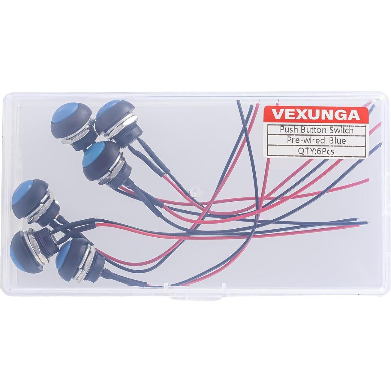 Interruptor Momentáneo a Prueba de Agua VEXUNGA 12MM Azul 6Pcs
