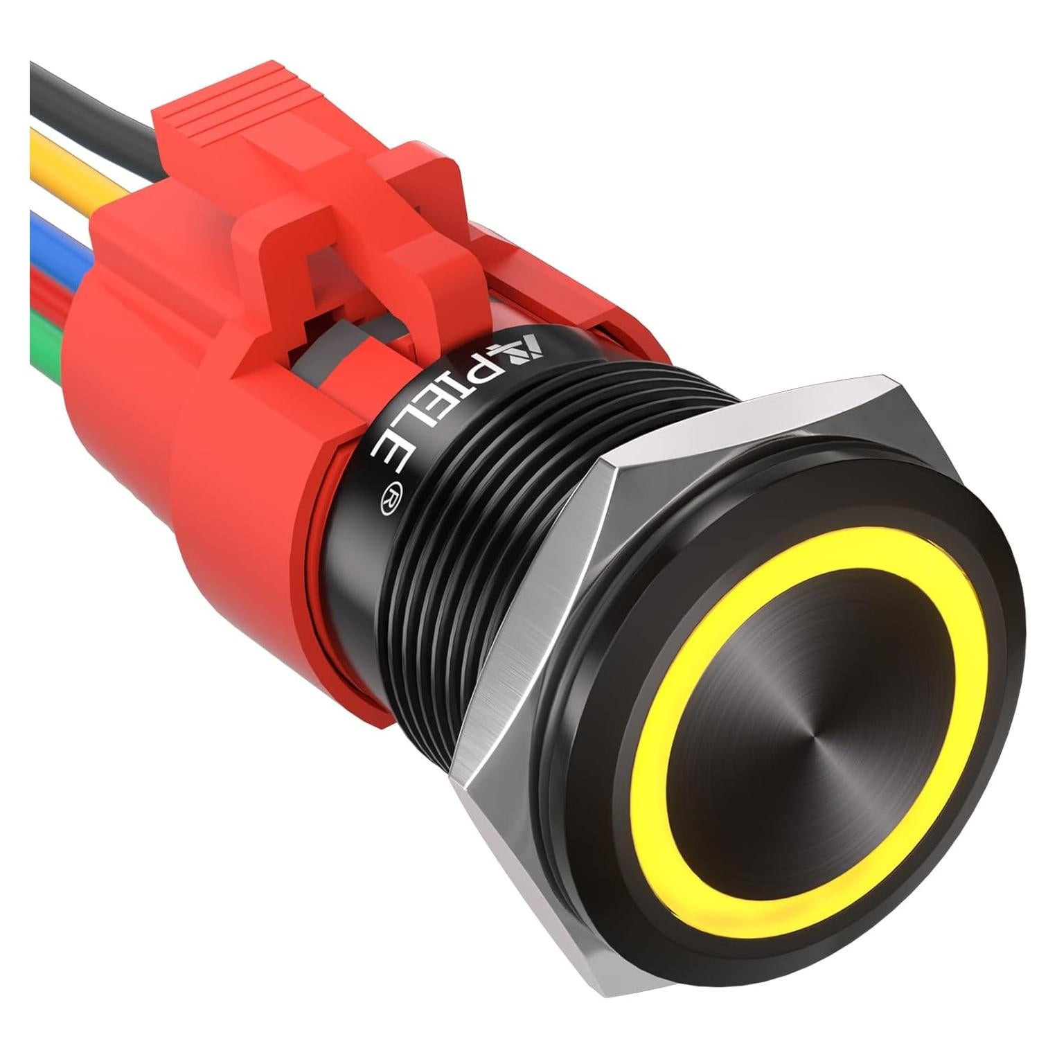 Interruptor Pulsador APIELE 19mm 12V CC Metal LED Amarillo