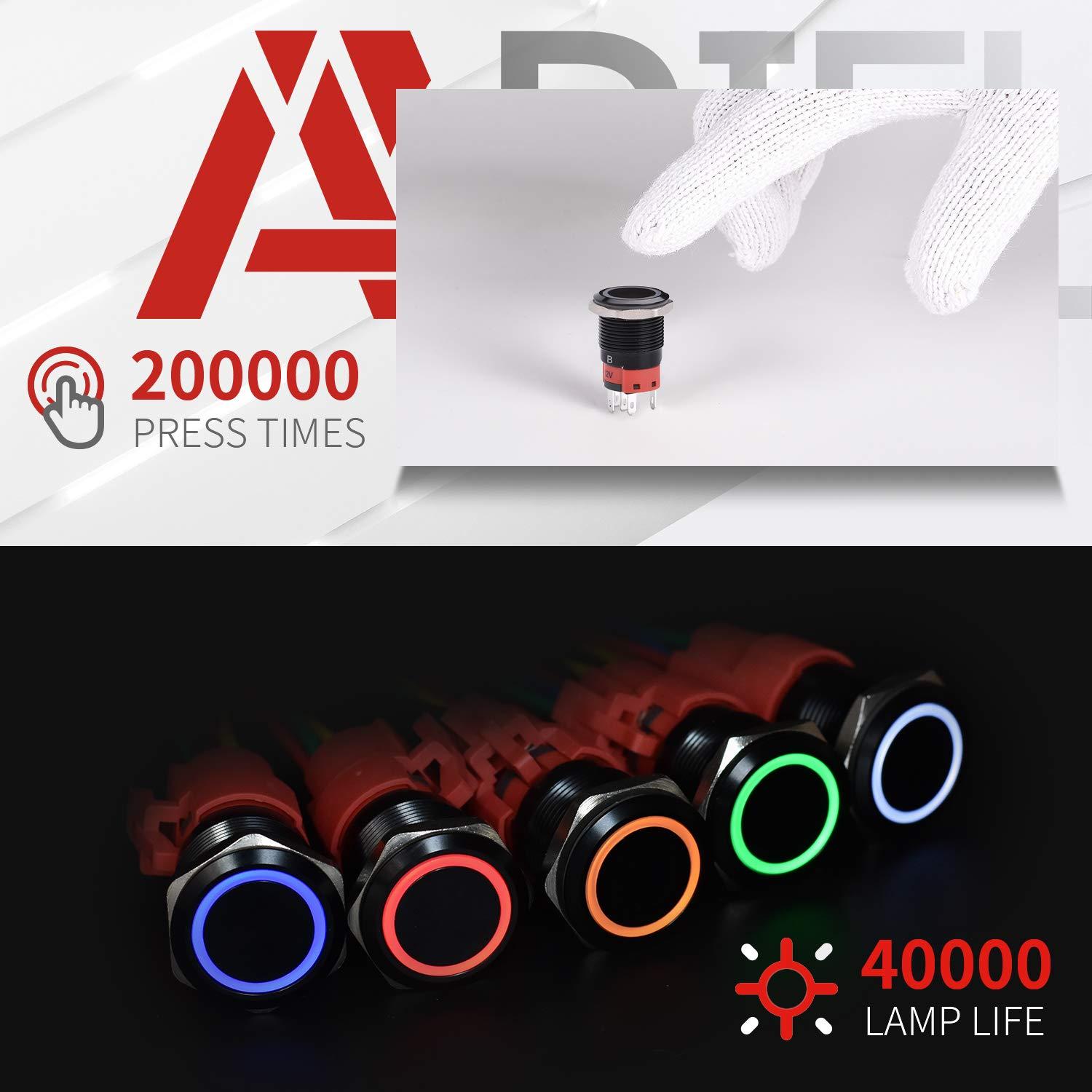 Interruptor Pulsador APIELE 19mm 12V CC Metal LED Amarillo