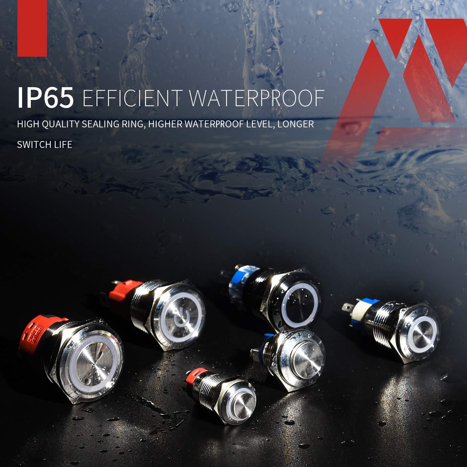 Interruptor Pulsador APIELE 19mm 12V CC Metal LED Amarillo