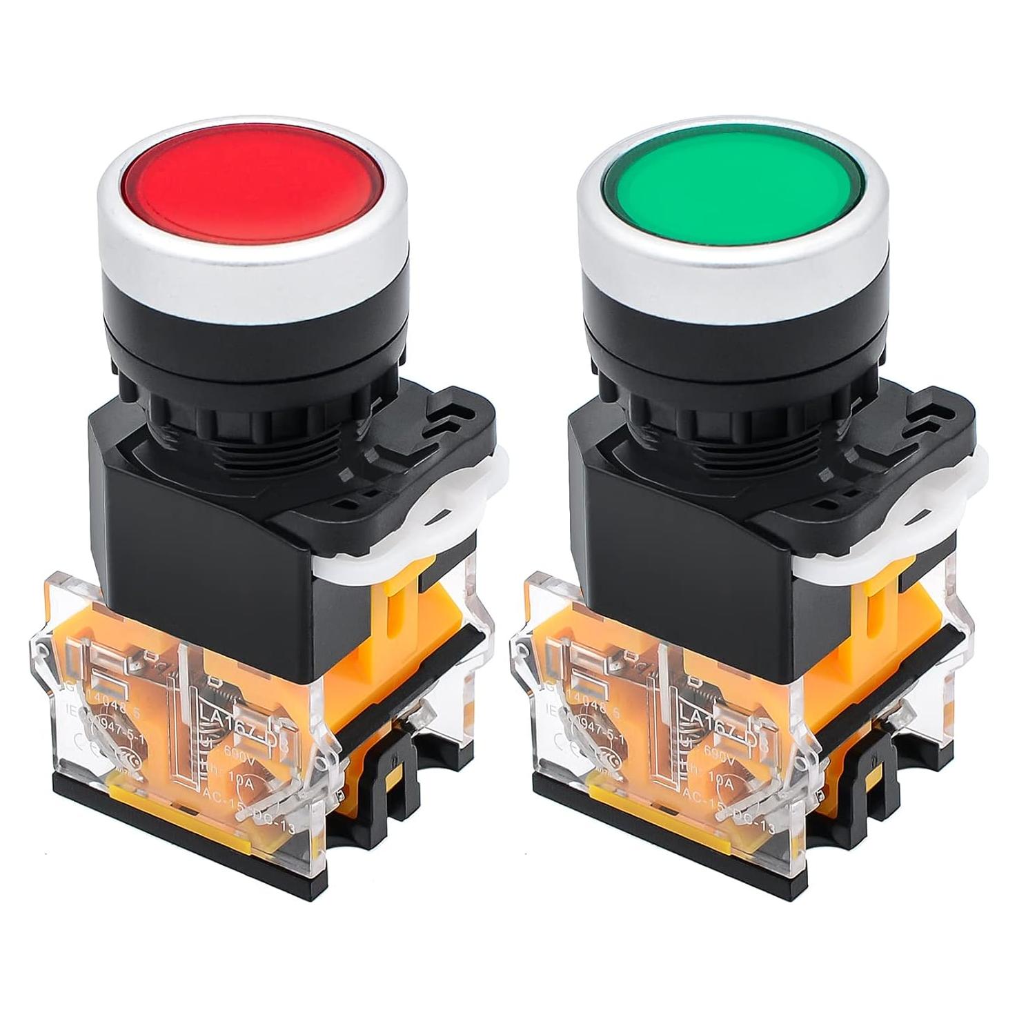 Interruptor Momentáneo Rojo y Verde Minyu 1NO 1NC Auto-Reinicio