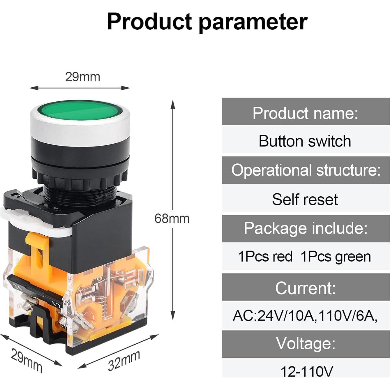 Interruptor Momentáneo Rojo y Verde Minyu 1NO 1NC Auto-Reinicio