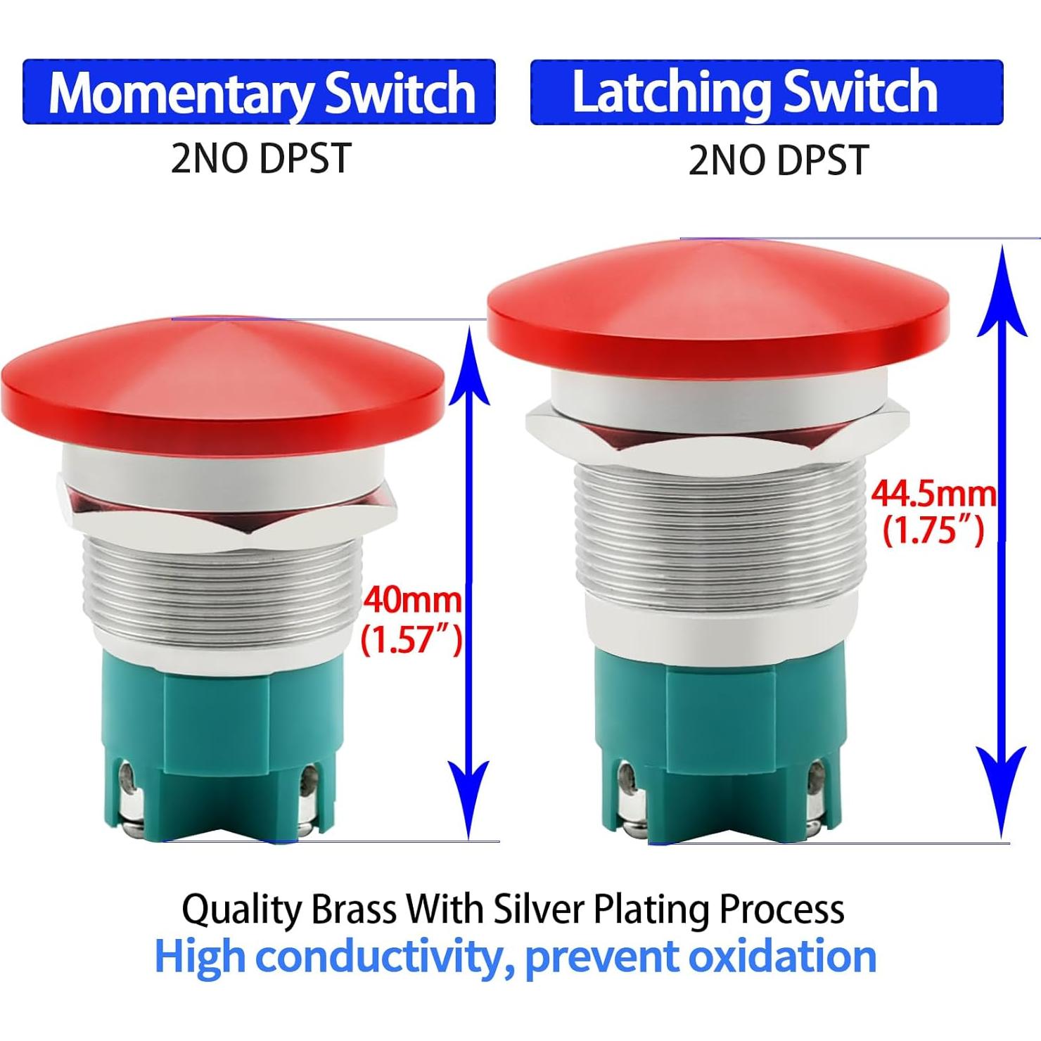 Interruptor pulsador ZJWZJH 10A 22mm Rojo IP66 Acero inoxidable