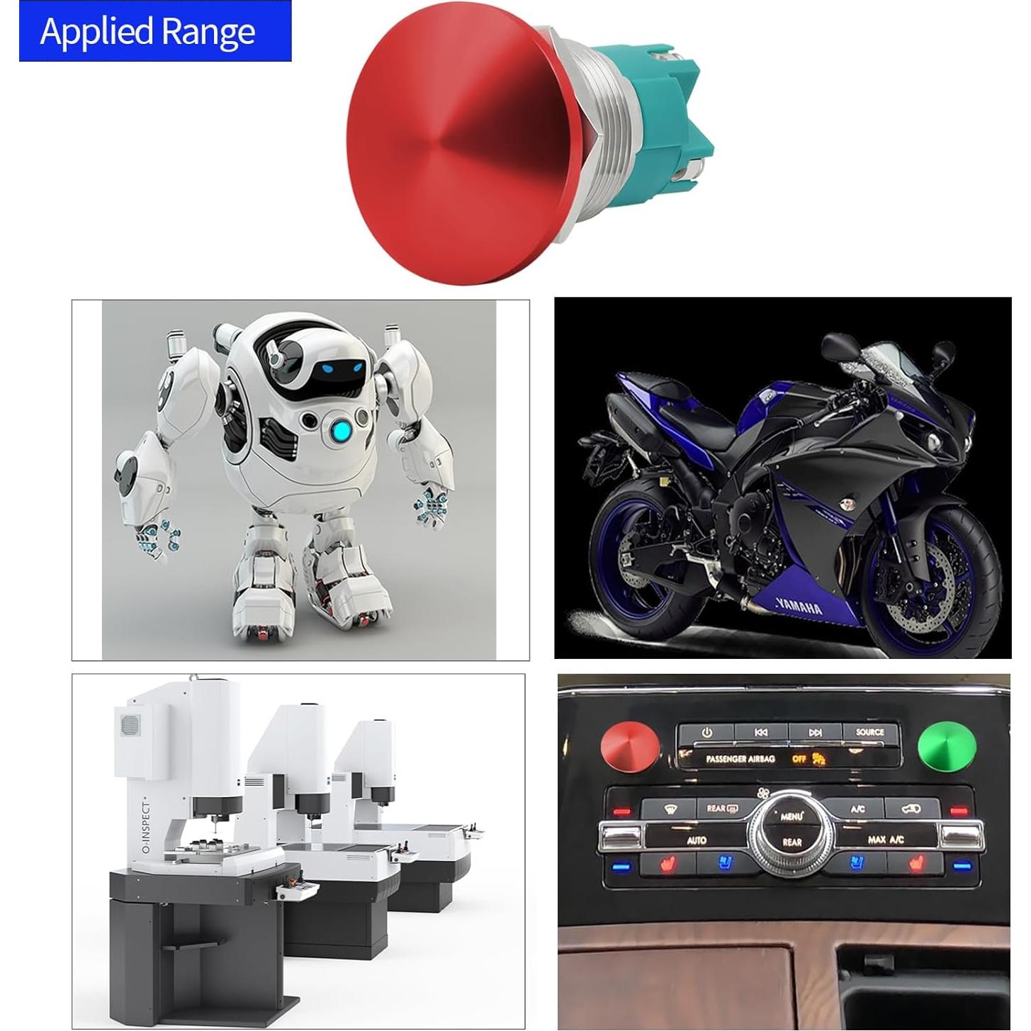 Interruptor pulsador ZJWZJH 10A 22mm Rojo IP66 Acero inoxidable